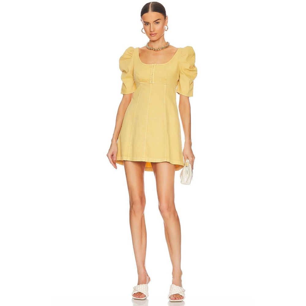 Free People Cheyenne Yellow Denim Mini Dress